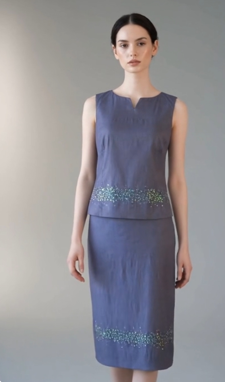 NAM of London Purple Sequin Sleeveless Top & Skirt Set UK 10 M Luxury Suit Good